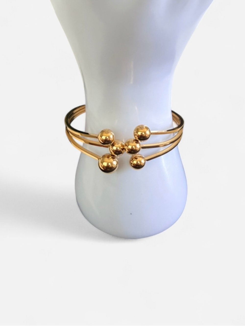 Gold Multi-Band Ball Accent Cuff Bracelet